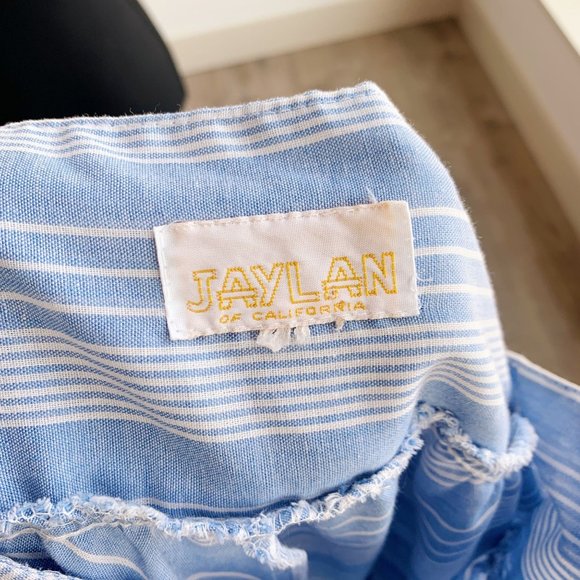 Vintage Jaylan of California Patio House Dress Blue White Chevron Chambray Large - Picture 6 of 6